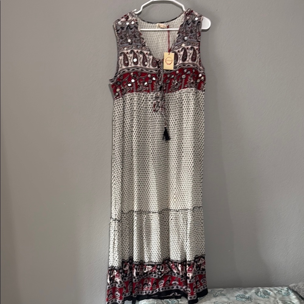 Anthropologie Red, Black & White Printed Maxi Dress - Picture 2 of 15